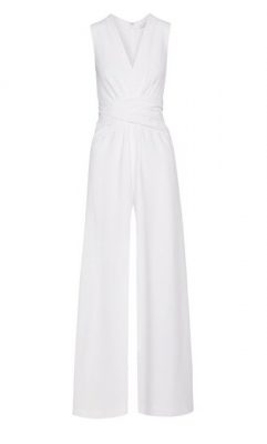 This supremely graceful crepe jumpsuit by Tome is from the bran’s pre-fall17 collection. The fitted bodice features draped waist ties and fluid wide-leg pants that are truly elegant.