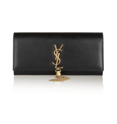 A showstopper of an accessory, this monogram leather clutch by, yes… you guessed it, Saint Laurent is beautiful and bold, while punctuated by the label’s hallmark YSL logo. The tasseled embellishment will add a much-needed dose of colour to your overall black ensemble.