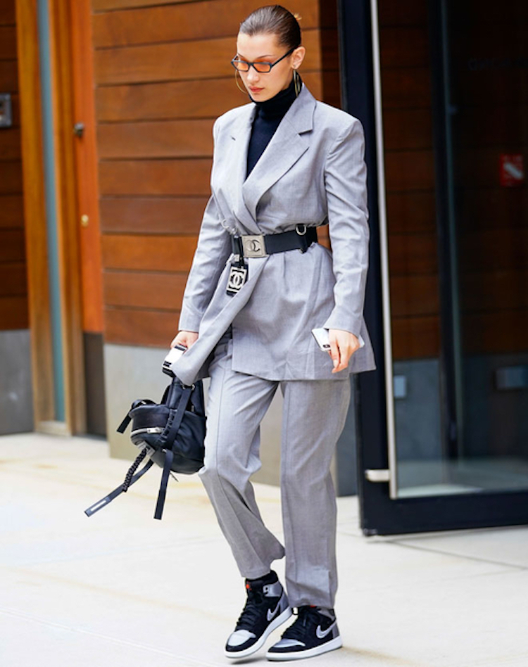 bella hadid grey suit