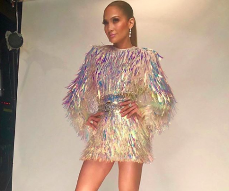 Jennifer Lopez Rocks A Tinsel-Covered Balmain Dress