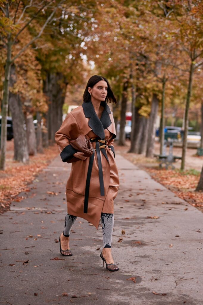 Street style leather trench coat 