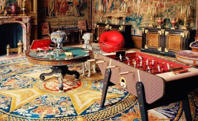 Louis Vuitton products in the ballroom of a French chateau